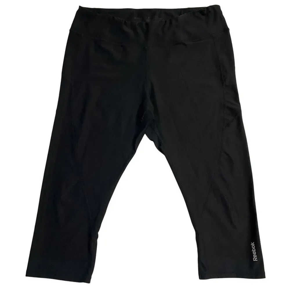 Reebok Women Activewear Pants M Black Yoga Capri Legging Logo 20